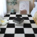 Set 10 Piese Covor tip Puzzle, Embo, Spuma EVA, Pufos, 30 x 30 x 1 cm, Negru - imagine 4