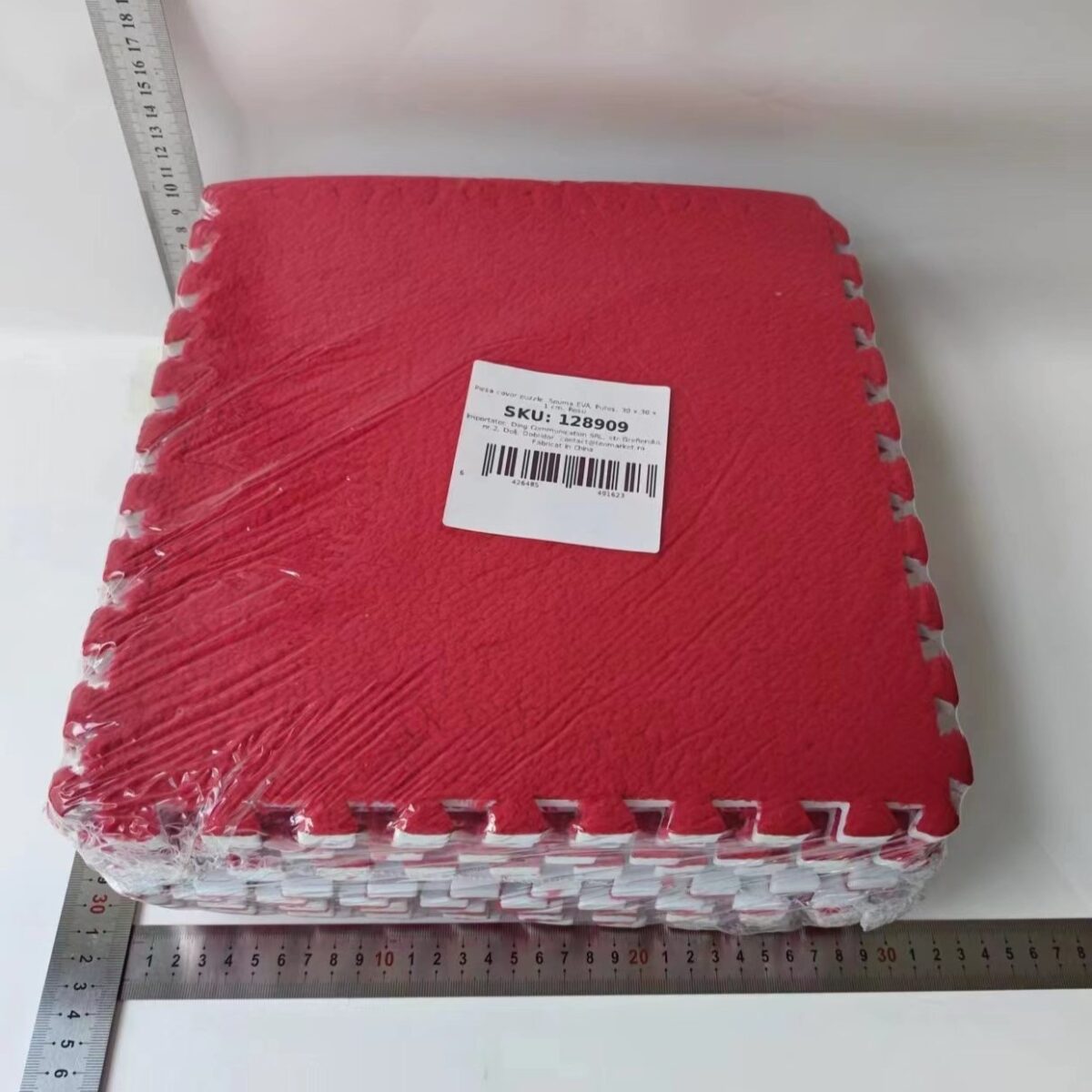 Set 10 Piese Covor tip Puzzle, Embo, Spuma EVA, Pufos, 30 x 30 x 1 cm, Rosu - imagine 2