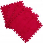 Set 10 Piese Covor tip Puzzle, Embo, Spuma EVA, Pufos, 30 x 30 x 1 cm, Rosu