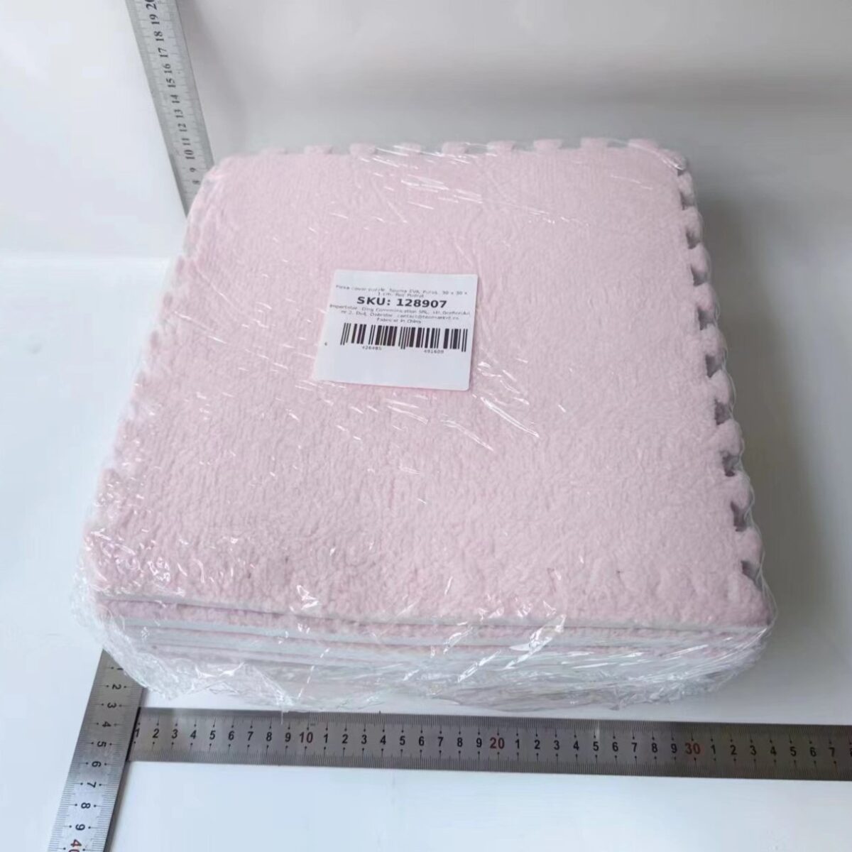 Set 10 Piese Covor tip Puzzle, Embo, Spuma EVA, Pufos, 30 x 30 x 1 cm, Roz Pudrat - imagine 2