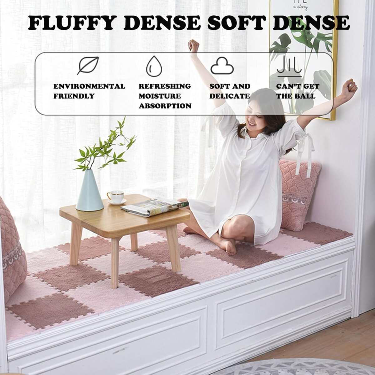 Set 10 Piese Covor tip Puzzle, Embo, Spuma EVA, Pufos, 30 x 30 x 1 cm, Roz Pudrat - imagine 4