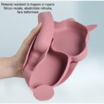 Set 10 piese diversificare bebelusi si copii din silicon Embo, baveta, farfurie compartimentata cu ventuza, bol cu ventuza, tacamuri din lemn si silicon, cana pentru gustari, fara alergeni, roz pudrat - imagine 5