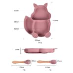 Set 10 piese diversificare bebelusi si copii din silicon Embo, baveta, farfurie compartimentata cu ventuza, bol cu ventuza, tacamuri din lemn si silicon, cana pentru gustari, fara alergeni, roz pudrat - imagine 8