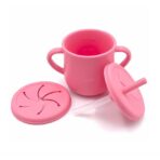 Set 10 Piese Servire Masa. Embo, pentru Bebelusi si Copii, din Silicon/Lemn, cu Ventuze Anti-alunecare, fara Alergeni. +6 Luni, Model Elefant, Roz - imagine 4