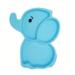 Set 10 Piese Servire Masa. Embo, pentru Bebelusi si Copii, din Silicon/Lemn, cu Ventuze Anti-alunecare, fara Alergeni. +6 Luni, Model Elefant, Albastru - imagine 2