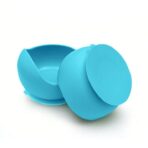 Set 10 Piese Servire Masa. Embo, pentru Bebelusi si Copii, din Silicon/Lemn, cu Ventuze Anti-alunecare, fara Alergeni. +6 Luni, Model Elefant, Albastru - imagine 4