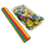 Set 100 Bete cu Rozete pentru Baloane, Embo, Suporturi de plastic, Usor de instalat, Reutilizabil, Pentru aniversare, Nunta, Ziua de Nastere, Decorar, 40 cm,  Multicolore