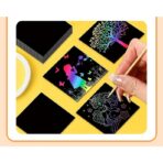 Set 100 de Foi de Hartie de Razuit, Embo, cu Creion din Bambus, pentru Desen, 8.5 x 8.5, Curcubeu, Negru - imagine 4