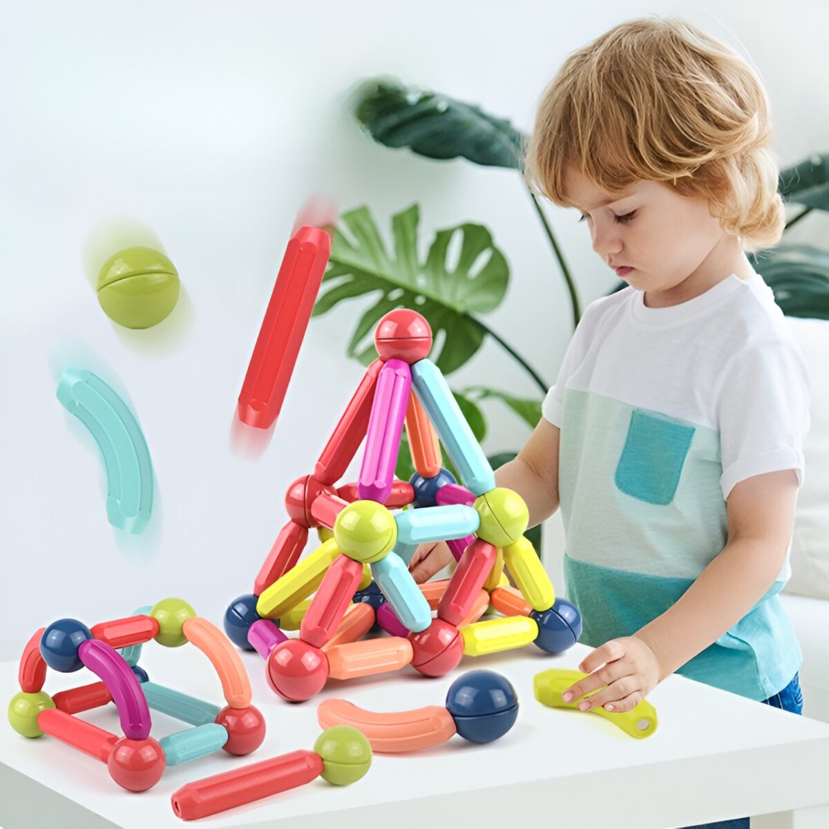 Set 100 Piese Magnetice de Constructie, Embo, Magnetic Sticks, Bastonase si Bile, 3 Ani, ABS, Magnet, 24 x 18.5 x 14 cm, Multicolor - imagine 3