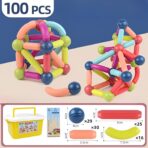 Set 100 Piese Magnetice de Constructie, Embo, Magnetic Sticks, Bastonase si Bile, 3 Ani, ABS, Magnet, 24 x 18.5 x 14 cm, Multicolor - imagine 5
