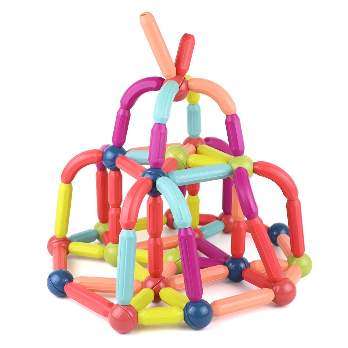Set 100 Piese Magnetice de Constructie, Embo, Magnetic Sticks, Bastonase si Bile, 3 Ani, ABS, Magnet, 24 x 18.5 x 14 cm, Multicolor - imagine 6