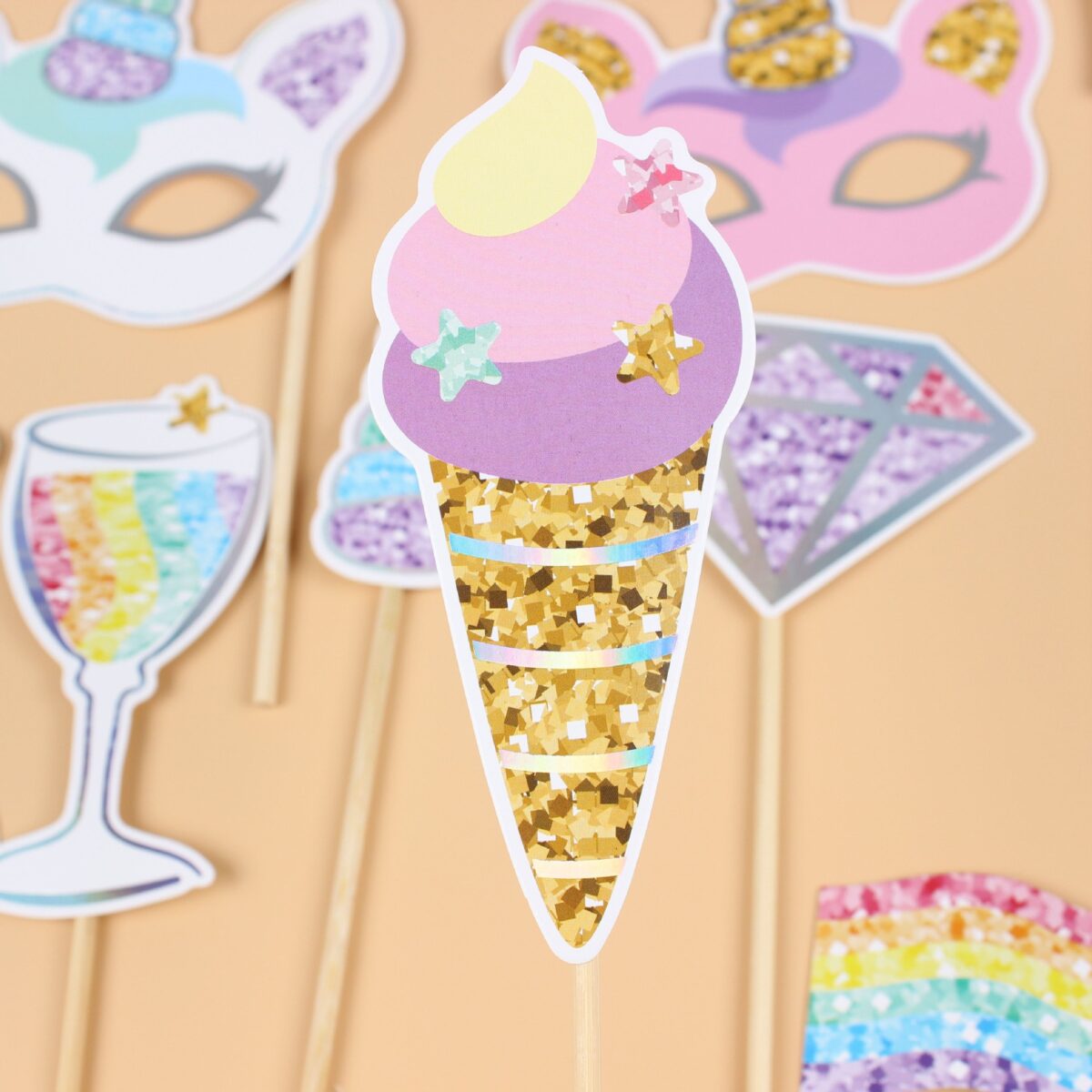 Set 12 Accesorii pentru Petrecere, Embo, Props pentru Photo Corner, Tema Aniversare Copii, Multicolor - imagine 2