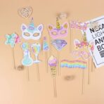 Set 12 Accesorii pentru Petrecere, Embo, Props pentru Photo Corner, Tema Aniversare Copii, Multicolor - imagine 5