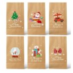 Set 12 Pungi de Cadou, Embo, Tema Craciun, 12 Stickere Incluse, 22 x 12 x 8 cm, din Hartie, Maro - imagine 3