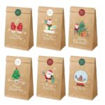 Set 12 Pungi de Cadou, Embo, Tema Craciun, 12 Stickere Incluse, 22 x 12 x 8 cm, din Hartie, Maro