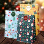 Set 12 Pungi de Cadou, Embo, Tema Craciun, cu Motive Festive, 12 Stickere Incluse, 24 x 13 x 8 cm, din Hartie, Multicolor - imagine 2