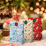 Set 12 Pungi de Cadou, Embo, Tema Craciun, cu Motive Festive, 12 Stickere Incluse, 24 x 13 x 8 cm, din Hartie, Multicolor - imagine 7