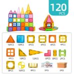 Set 120 de Piese Magnetice de Constructie, Embo, Piese Mari, Magnetic Tiles, Forme Geometrice, 3 Ani, ABS, Magnet, 20.5 x 14.5 x 12 cm, Multicolor - imagine 2
