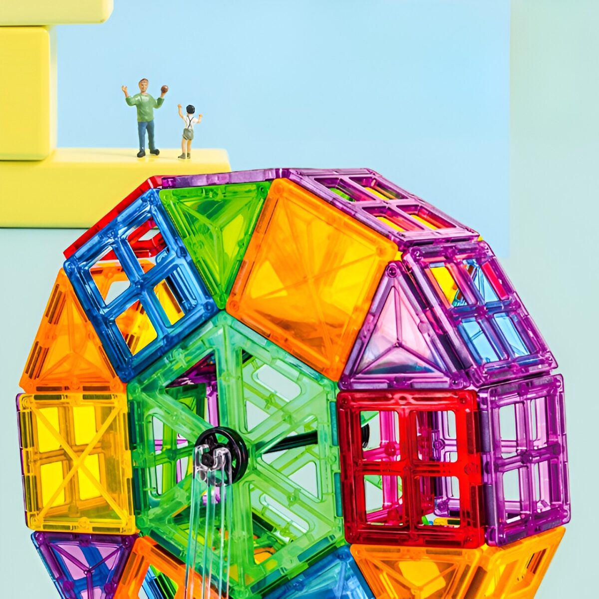 Set 120 de Piese Magnetice de Constructie, Embo, Piese Mari, Magnetic Tiles, Forme Geometrice, 3 Ani, ABS, Magnet, 20.5 x 14.5 x 12 cm, Multicolor - imagine 4