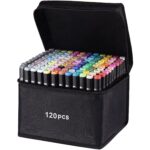 Set 120 Markere Duble, Embo, pe Baza de Alcool, Geanta Impermeabila Inclusa, Culori Numerotate, 20.3 x 17.5 x 17 cm, Multicolor