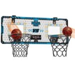 Set 2 Cosuri de Baschet pentru Copii, Embo, cu Tablou de Bord Electronic, Pentru 2 Jucatori, Minge, Pompa, 2 Moduri, Interior/Exterior, Inel Metalic si Rabatabil cu Arc, Luminos, 60x31x6 cm, Multicolor