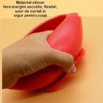 Set 2 piese diversificare bebelusi si copii din silicon Embo, bol cu ventuza, lingurita din lemn si silicon, pentru gustari, fara alergeni, rosu - imagine 3