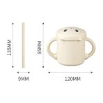 Set 2 Piese Hranire Bebelusi si Copii, Embo, Cana cu Capac si Pai, din Silicon, fara BPA, de la 12 Luni, Model Pisicuta, 12 x 9.5 x 11 cm, Bej - imagine 4