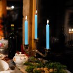 Set 4 Lumanari, Embo, pentru Suport de Masa, Fara Miros si Fum, din Parafina, 2.2 x 25 cm, Albastru - imagine 4