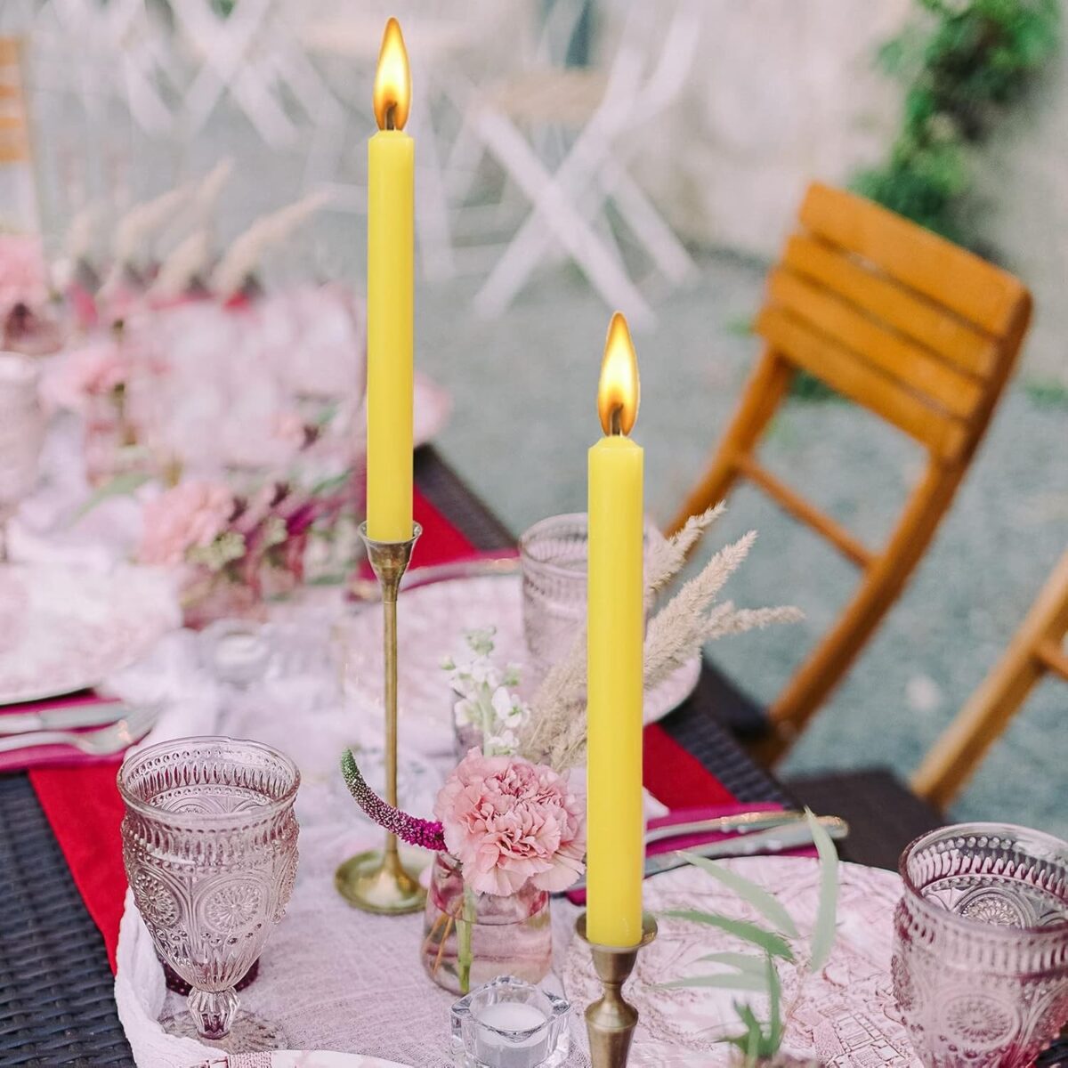 Set 4 Lumanari, Embo, pentru Suport de Masa, Fara Miros si Fum, din Parafina, 2.2 x 25 cm, Galben - imagine 4