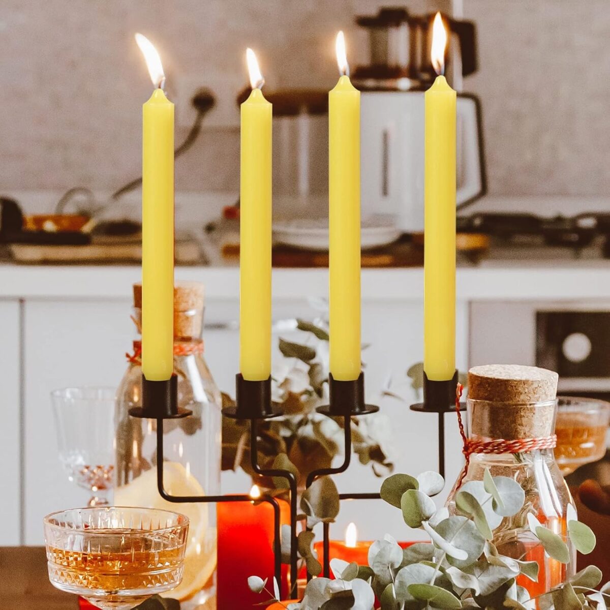 Set 4 Lumanari, Embo, pentru Suport de Masa, Fara Miros si Fum, din Parafina, 2.2 x 25 cm, Galben - imagine 5