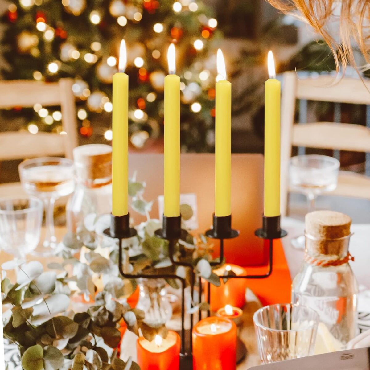 Set 4 Lumanari, Embo, pentru Suport de Masa, Fara Miros si Fum, din Parafina, 2.2 x 25 cm, Galben - imagine 6