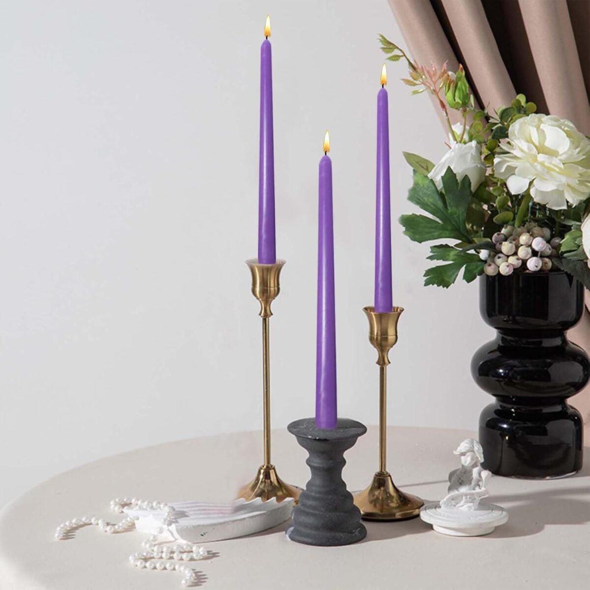 Set 4 Lumanari, Embo, pentru Suport de Masa, Fara Miros si Fum, din Parafina, 2.2 x 25 cm, Mov - imagine 3