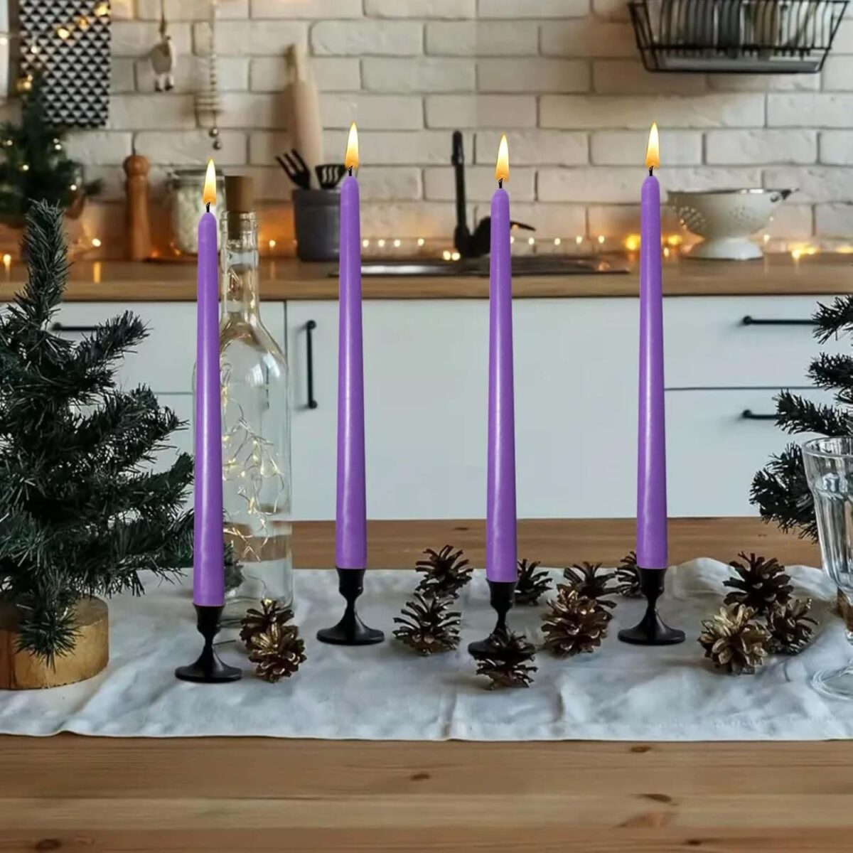 Set 4 Lumanari, Embo, pentru Suport de Masa, Fara Miros si Fum, din Parafina, 2.2 x 25 cm, Mov - imagine 6
