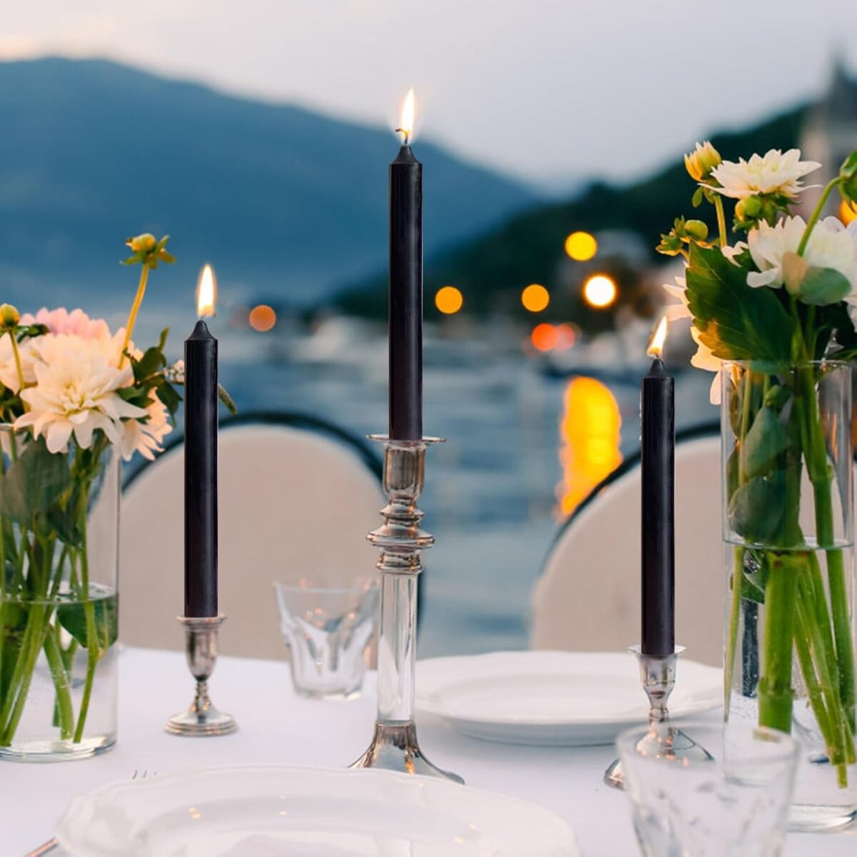 Set 4 Lumanari, Embo, pentru Suport de Masa, Fara Miros si Fum, din Parafina, 2.2 x 25 cm, Negru - imagine 3