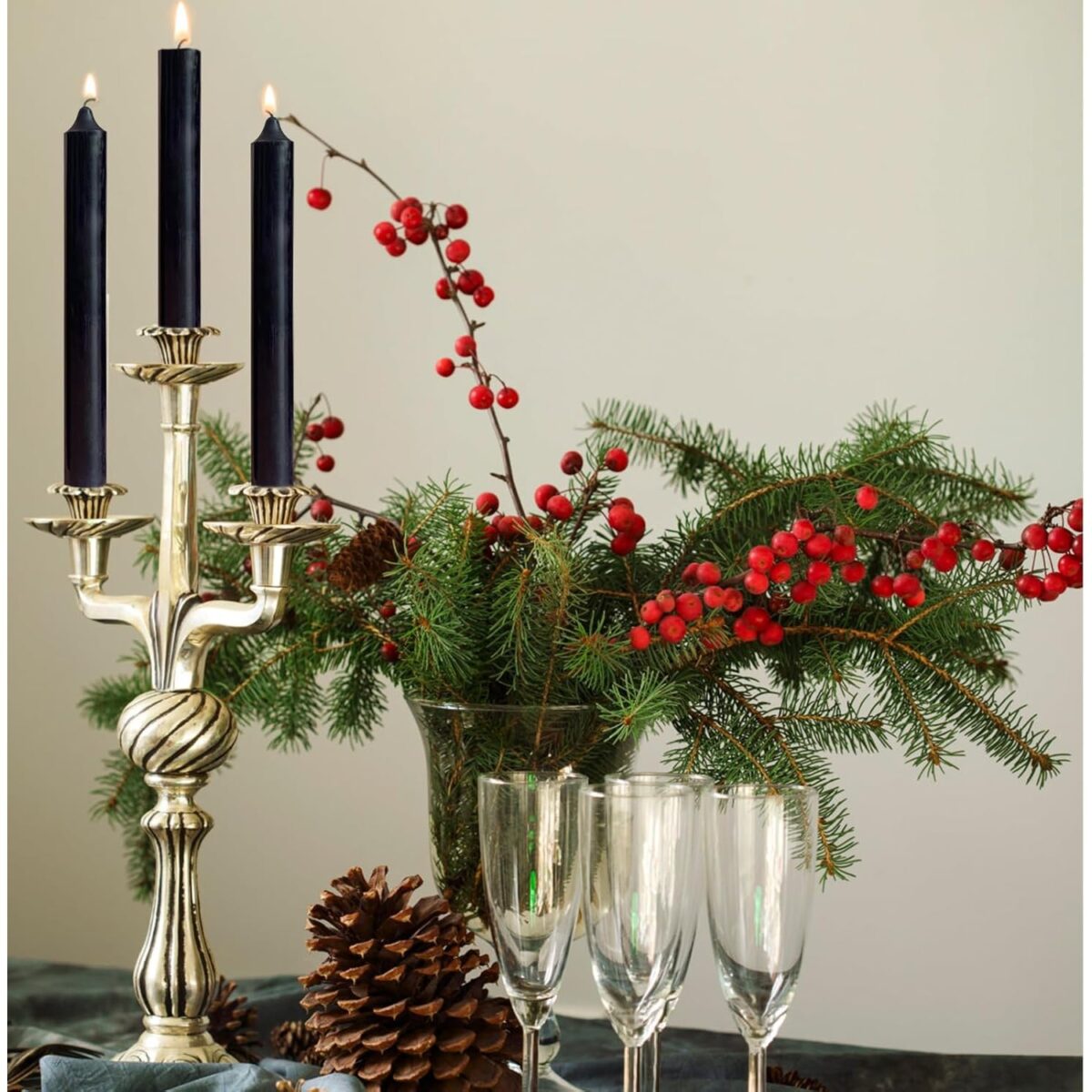 Set 4 Lumanari, Embo, pentru Suport de Masa, Fara Miros si Fum, din Parafina, 2.2 x 25 cm, Negru - imagine 5