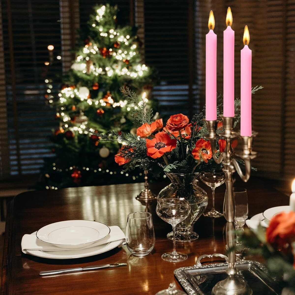 Set 4 Lumanari, Embo, pentru Suport de Masa, Fara Miros si Fum, din Parafina, 2.2 x 25 cm, Roz - imagine 2