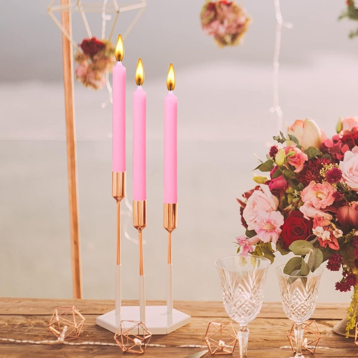 Set 4 Lumanari, Embo, pentru Suport de Masa, Fara Miros si Fum, din Parafina, 2.2 x 25 cm, Roz - imagine 4