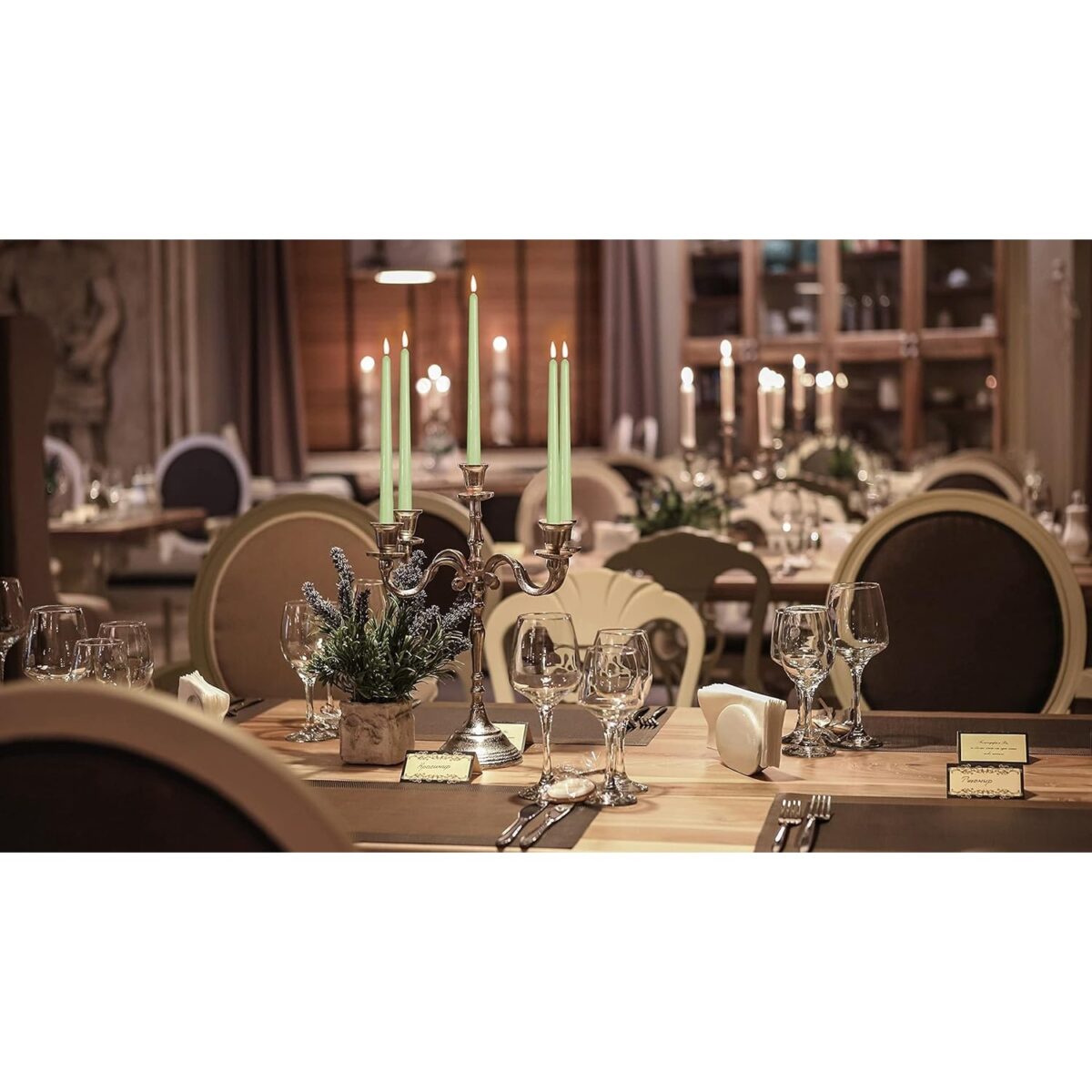 Set 4 Lumanari, Embo, pentru Suport de Masa, Fara Miros si Fum, din Parafina, 2.2 x 25 cm, Verde - imagine 3