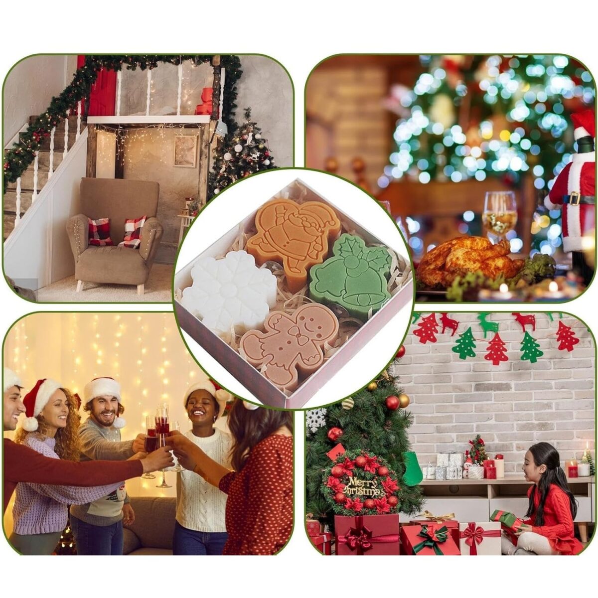 Set 4 Lumanari Parfumate, Embo, Tema Craciun, din Parafina, 10.2 x 9.1 x 2.7 cm, Multicolor - imagine 5