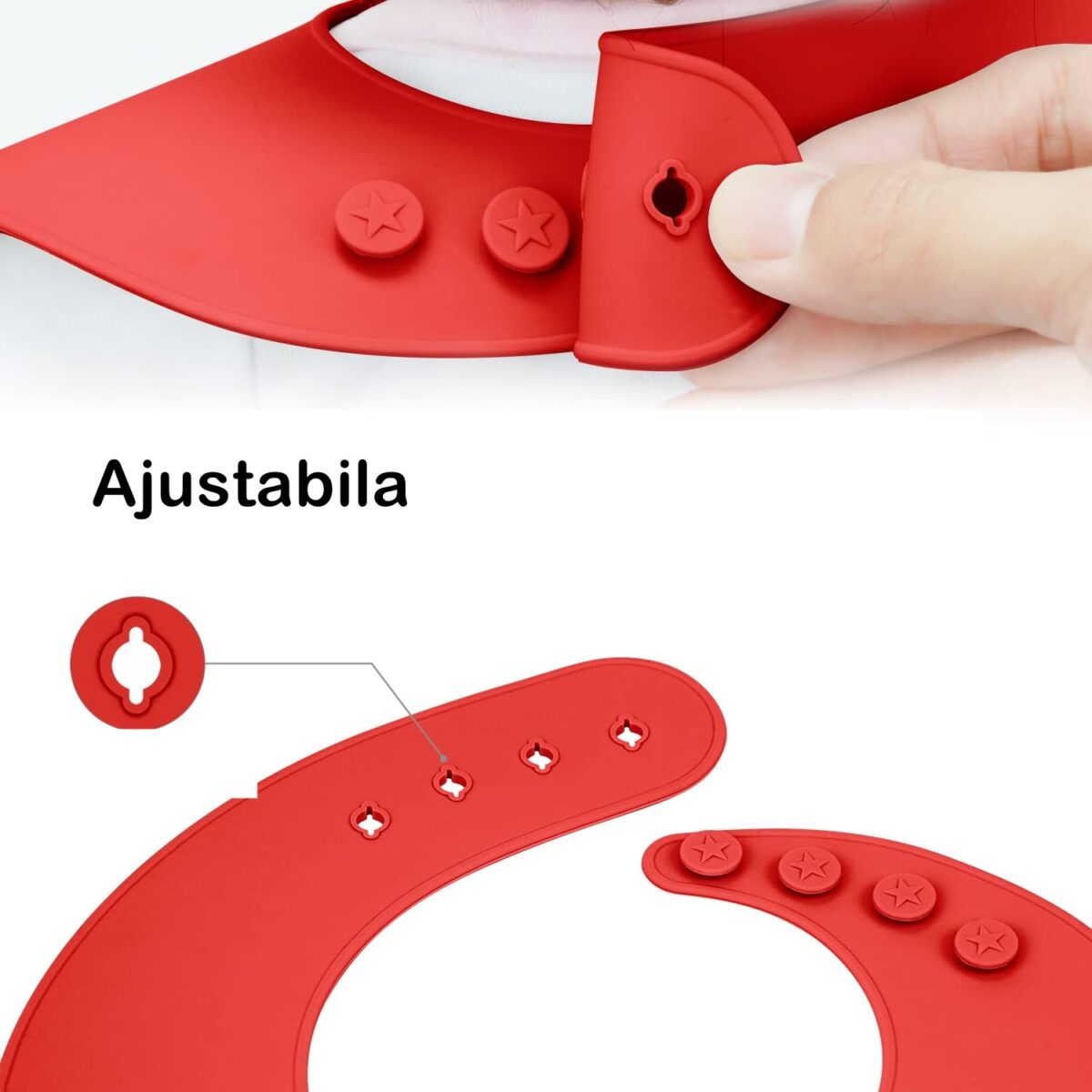 Set 5 piese diversificare bebelusi si copii din silicon Embo, baveta, farfurie compartimentata cu ventuza, bol cu ventuza, tacamuri, fara alergeni, rosu - imagine 3