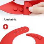 Set 5 piese diversificare bebelusi si copii din silicon Embo, baveta, farfurie compartimentata cu ventuza, bol cu ventuza, tacamuri, fara alergeni, rosu - imagine 3