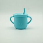 Set 5 piese diversificare bebelusi si copii din silicon Embo, baveta, farfurie compartimentata cu ventuza, bol cu ventuza, tacamuri, fara alergeni, albastru - imagine 2