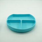 Set 5 piese diversificare bebelusi si copii din silicon Embo, baveta, farfurie compartimentata cu ventuza, bol cu ventuza, tacamuri, fara alergeni, albastru - imagine 4