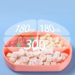 Set 5 piese diversificare bebelusi si copii din silicon Embo, baveta, farfurie compartimentata cu ventuza, bol cu ventuza, tacamuri, fara alergeni, roz - imagine 4