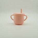 Set 5 piese diversificare bebelusi si copii din silicon Embo, baveta, farfurie compartimentata cu ventuza, bol cu ventuza, tacamuri, fara alergeni, roz - imagine 6