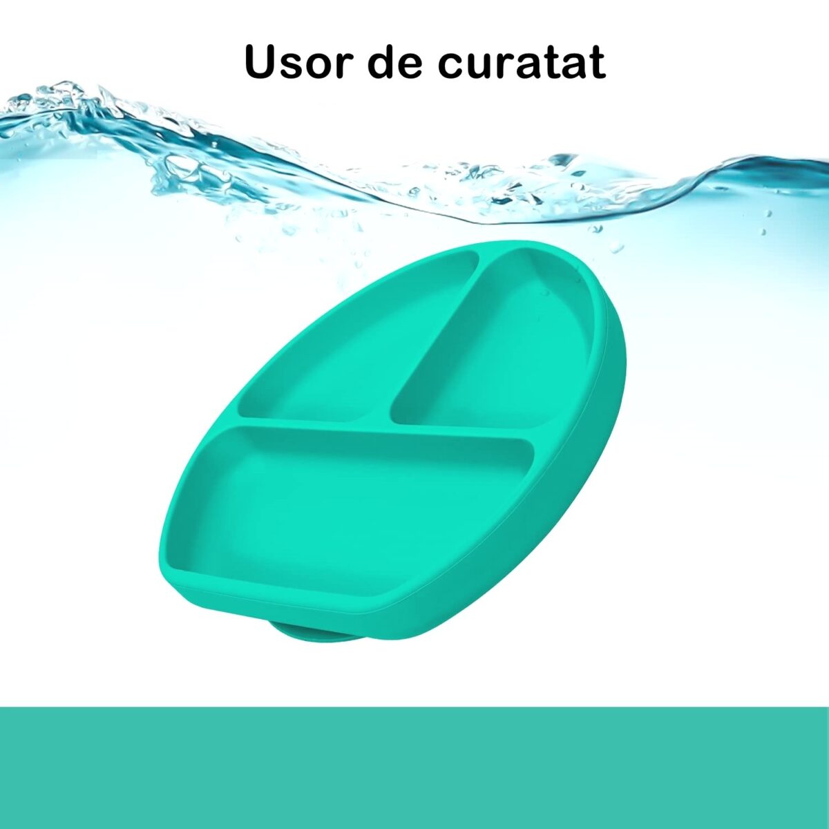 Set 5 piese diversificare bebelusi si copii din silicon Embo, baveta, farfurie compartimentata cu ventuza, bol cu ventuza, tacamuri, fara alergeni, verde - imagine 2