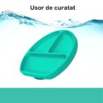 Set 5 piese diversificare bebelusi si copii din silicon Embo, baveta, farfurie compartimentata cu ventuza, bol cu ventuza, tacamuri, fara alergeni, verde - imagine 2