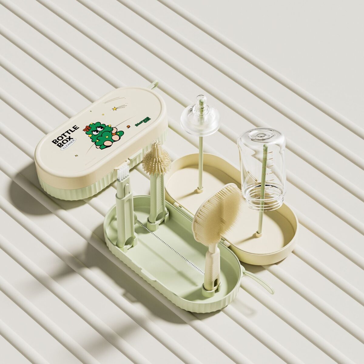 Set 7 Piese de Spalat/Uscat Biberoane, Embo, Portabil, Peri de Silicon, pentru Tetine, Suzete, Biberoane, Paie, Cutie Inclusa, 20 x 9.5 cm, Verde - imagine 5