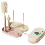 Set 7 Piese de Spalat/Uscat Biberoane, Embo, Portabil, Peri de Silicon, pentru Tetine, Suzete, Biberoane, Paie, Cutie Inclusa, 20 x 9.5 cm, Roz - imagine 2