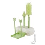Set 7 Piese de Spalat/Uscat Biberoane, Embo, Portabil, Peri de Silicon, pentru Tetine, Suzete, Biberoane, Paie, Cutie Inclusa, 16 x 11 x 5 cm, Model Ursulet, Verde - imagine 2